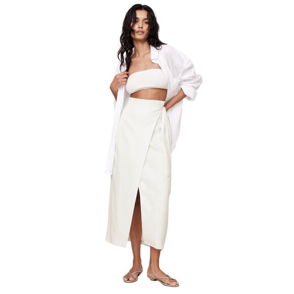 50. BANANA REPUBLIC Linen Wrap Maxi Skirt Magnolia Ivory White $120 NWOT Sz 2 - Picture 1 of 5